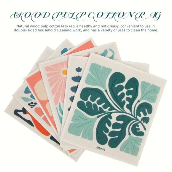 NEW Set of 6 Swedish Dishcloths - Floral Kitchen Towel Sponge Cloth, Reusable - Picture 5 of 8